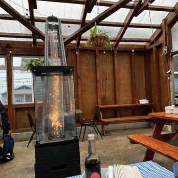 Luna Sea Fish House - Fire feels good on a rainy cold day - Fish & Chips Near Me - Yachats, Oregon