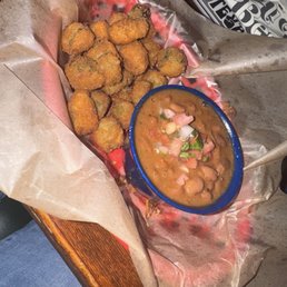 fried okra and cowboy beans yum