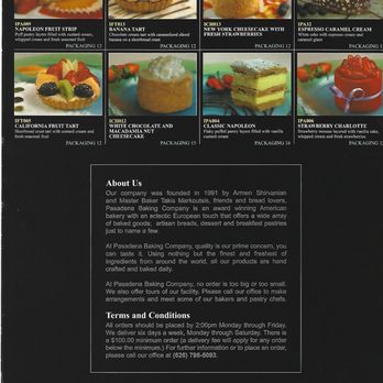 Pasadena Baking - a menu for a variety of desserts - Bakeries Near Me