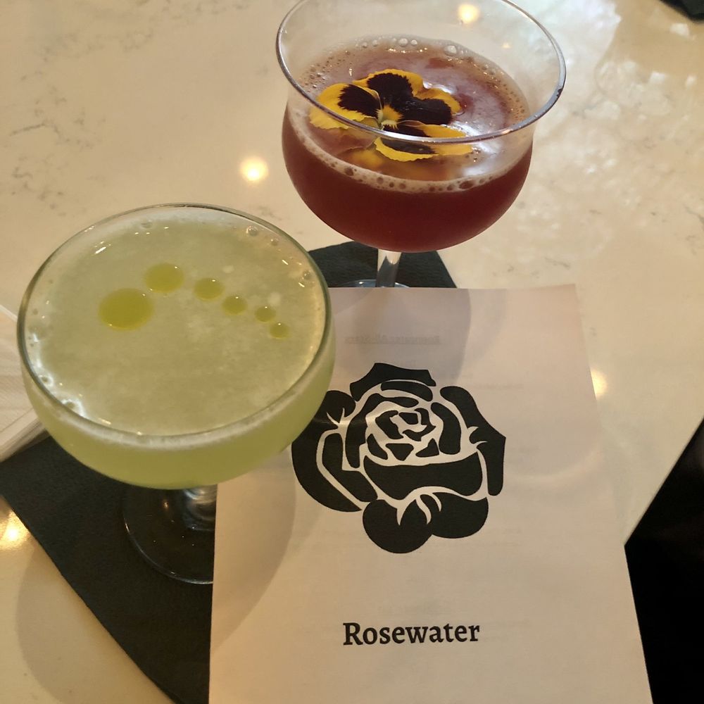 Rosewater - Give Peas a Chance (left) & Bichi "Martini" (Right) - Cocktail Bars Near Me - Houston, Texas Rosewater - Give Peas a Chance (left) & Bichi "Martini" (Right) - Cocktail Bars Near Me - Houston, Texas