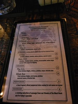 Menu photo 1 Governor's Tavern Hudson, NY