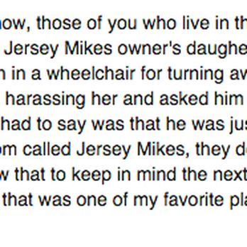 Jersey Mike's Subs - Owner's daughter harassing homeless man in the wheelchair and how it was handled. - Sandwiches Near Me - Saugus, California Jersey Mike's Subs - Owner's daughter harassing homeless man in the wheelchair and how it was handled. - Sandwiches Near Me - Saugus, California