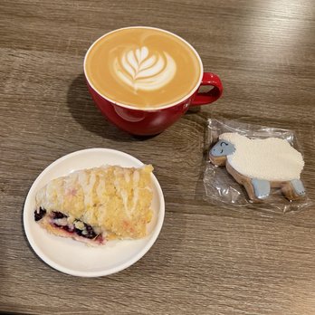 Campfire Coffee  - Blueberry lemon scone with a honey latte. - Coffee & Tea Near Me - Jamestown, Tennessee