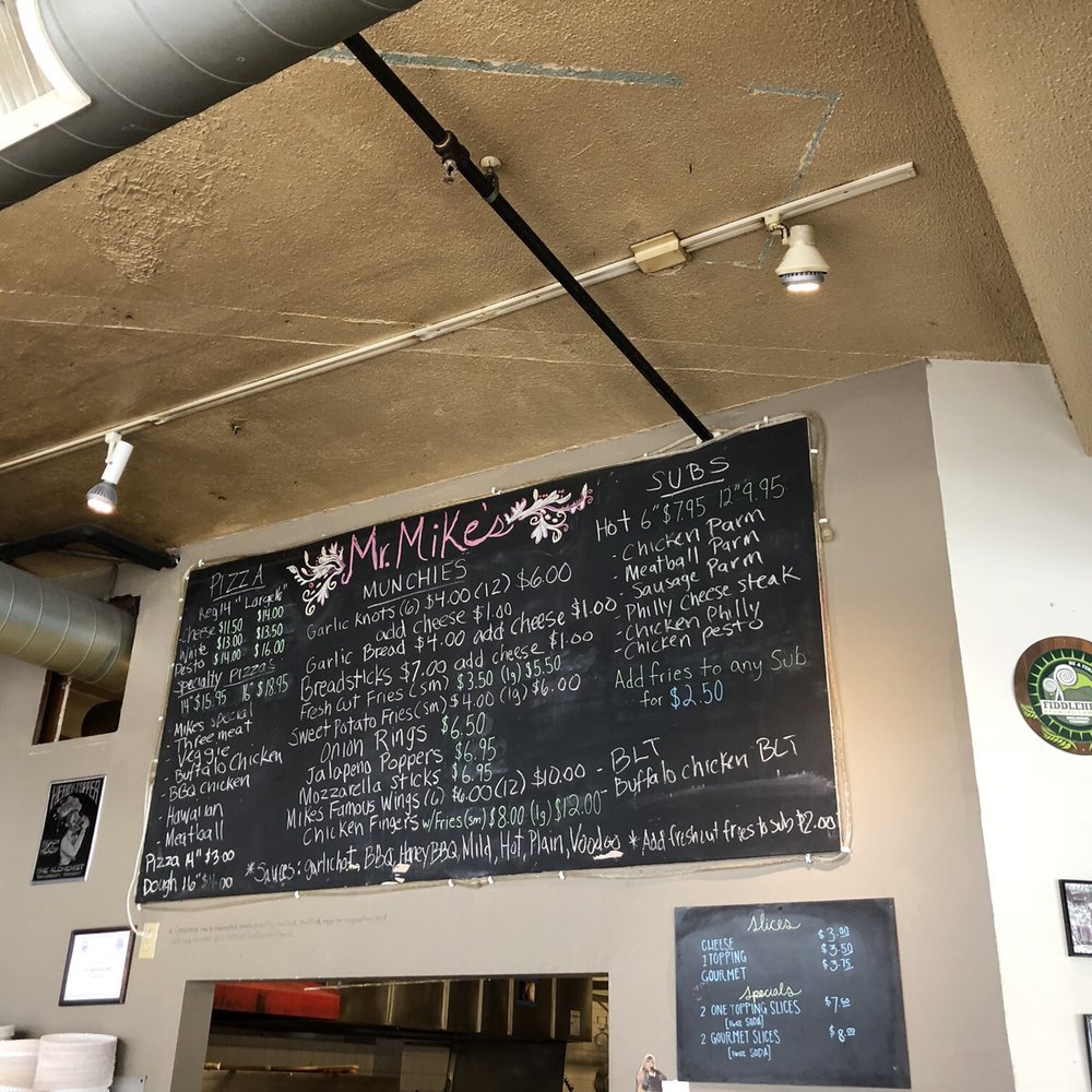 Mr. Mikes - a menu on the wall - Pizza Near Me - Burlington, Vermont Mr. Mikes - a menu on the wall - Pizza Near Me - Burlington, Vermont