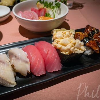 Matsu Restaurant - My sushi spread. Mackerel, tuna, scallops and unagi (fresh water eel) - Sushi Bars Near Me - Huntington Beach, California Matsu Restaurant - My sushi spread. Mackerel, tuna, scallops and unagi (fresh water eel) - Sushi Bars Near Me - Huntington Beach, California