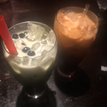 The Elephant - Geneva - left is thai green iced tea with bubbles, right is a regular thai iced tea - Thai Near Me - Geneva, New York The Elephant - Geneva - left is thai green iced tea with bubbles, right is a regular thai iced tea - Thai Near Me - Geneva, New York