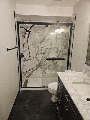 bathroom remodel - This bathroom remodel was done due to a leaking shower. we installed a new shower pan supplied by the customer, 12 x24 tiles for the floor and 24x48 tiles for the shower walls with a large niche just working on my bathroom remodel - This bathroom remodel was done due to a leaking shower. we installed a new shower pan supplied by the customer, 12 x24 tiles for the floor and 24x48 tiles for the shower walls with a large niche just working on my