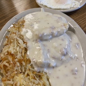 Erika's Place - Combo: Hash brown, 1/4 biscuits & gravy.   Two eggs ala carte. Less than $10! - Breakfast & Brunch Near Me - Cicero, Indiana