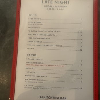 FM Kitchen & Bar - Their after hour menu. - Bars Near Me - Houston, Texas FM Kitchen & Bar - Their after hour menu. - Bars Near Me - Houston, Texas