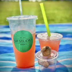 Watermelon Mojito, with energy and collagen for Grandma and a strawberry lemonade hydration for grandson and protein bites for both of us