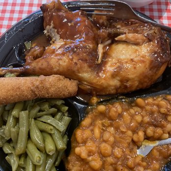 High Cotton BBQ - Chicken Plate with Baked Beans, Green Beans, and Hush Puppies. - Barbeque Near Me - Kitty Hawk, North Carolina High Cotton BBQ - Chicken Plate with Baked Beans, Green Beans, and Hush Puppies. - Barbeque Near Me - Kitty Hawk, North Carolina