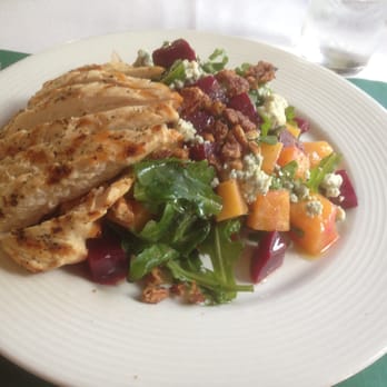 Lilys - Roasted beet salad with slivered pears, blue cheese crumbles and I added chicken to it. So good! - New American Near Me - Mount Shasta, California Lilys - Roasted beet salad with slivered pears, blue cheese crumbles and I added chicken to it. So good! - New American Near Me - Mount Shasta, California