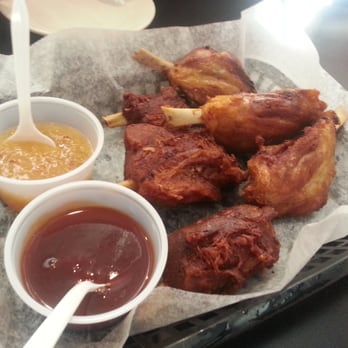 Knuckleheads - Pig wings. More tender then they look. Gold stuff is something with a ton of horseradish, pretty addictive. - New American Near Me - Wallingford, Connecticut Knuckleheads - Pig wings. More tender then they look. Gold stuff is something with a ton of horseradish, pretty addictive. - New American Near Me - Wallingford, Connecticut