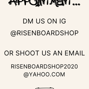 Risen Board Shop - To schedule an appointment outside of shop hours, reach out to us via email or DM. - Skate Shops Near Me - Winnemucca, Nevada Risen Board Shop - To schedule an appointment outside of shop hours, reach out to us via email or DM. - Skate Shops Near Me - Winnemucca, Nevada