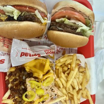 In-N-Out Burger - Cheeseburger, Double-Double Hamburger, Animal Style French Fries, and Regular French Fries. - Fast Food Near Me - Glendora, California In-N-Out Burger - Cheeseburger, Double-Double Hamburger, Animal Style French Fries, and Regular French Fries. - Fast Food Near Me - Glendora, California