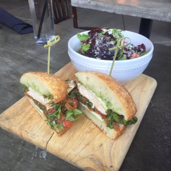 Blackbird Tavern - The Caprese Chicken Sandwich with salad. - Gastropubs Near Me - Temecula, California