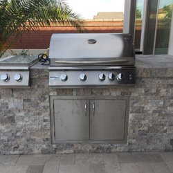 ICS Contracting - BBQ Grill Island with gas grill, double burners, and cabinet!