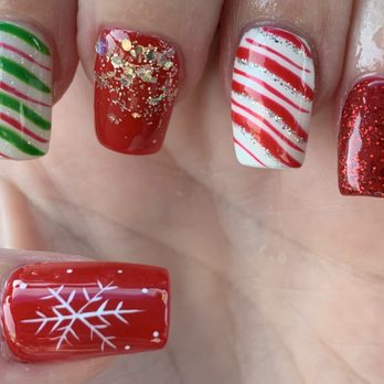Chloe Nails - Acrylic nails with Christmas design by Lynh, very happy with her job. Highly recommended! - Nail Salons Near Me - Lomita, California