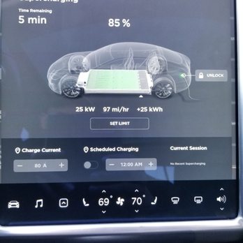 Tesla Supercharger - Burbank - At 85% I'm at 25kW. It has taken 35 minutes to charge from 60% to 85%. Disappointing! - EV Charging Stations Near Me - Burbank, California Tesla Supercharger - Burbank - At 85% I'm at 25kW. It has taken 35 minutes to charge from 60% to 85%. Disappointing! - EV Charging Stations Near Me - Burbank, California