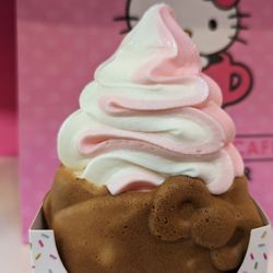 Hello Kitty Cafe - Strawberry & Vanilla Swirl Ice Cream with Hello Kitty Waffle Cone