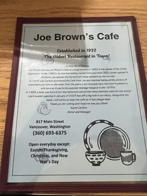 Menu photo 1 Joe Brown's Cafe Vancouver, WA