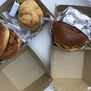 Winter Park Biscuit Co. - 2021.06.11 - (L to R) Death Valley chik sandwich, biscuit, ok burger - Vegan Near Me - Orlando, Florida Winter Park Biscuit Co. - 2021.06.11 - (L to R) Death Valley chik sandwich, biscuit, ok burger - Vegan Near Me - Orlando, Florida