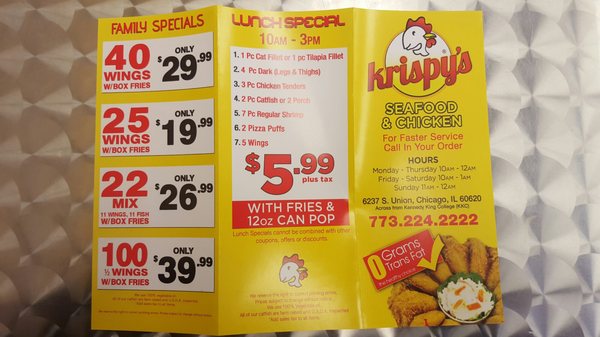 Menu photo 1 Krispy's Seafood and Chicken Chicago, IL Menu photo 1 Krispy's Seafood and Chicken Chicago, IL