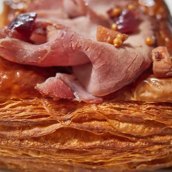 The Local General Store - Ham croissant w/ whole gran mustard and honey poached ohi'a 'ai (close-up) - Butcher Near Me - Honolulu, Hawaii The Local General Store - Ham croissant w/ whole gran mustard and honey poached ohi'a 'ai (close-up) - Butcher Near Me - Honolulu, Hawaii