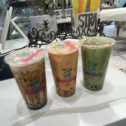 From left to right Brown sugar milk tea, Thai milk tea. Matcha milk tea
