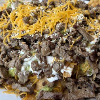 San Luis Mexican Food - nasty CHIPS, CHEESE, and GUACAMOLE with a generous portion of carne asada leftover from Cinco de Mayo (and it's early September) - Mexican Near Me - Oceanside, California