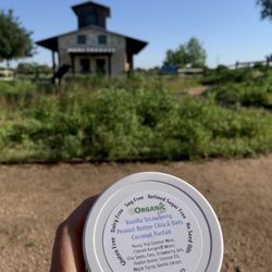 Enjoying a Coconut Parfait treat among wildflowers in Katy, Texas