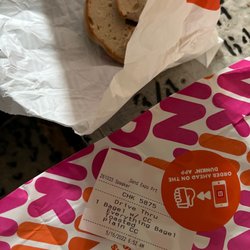 Dunkin - Everything bagel plus cream cheese. Epic fail!  No cream cheese or correct bagel