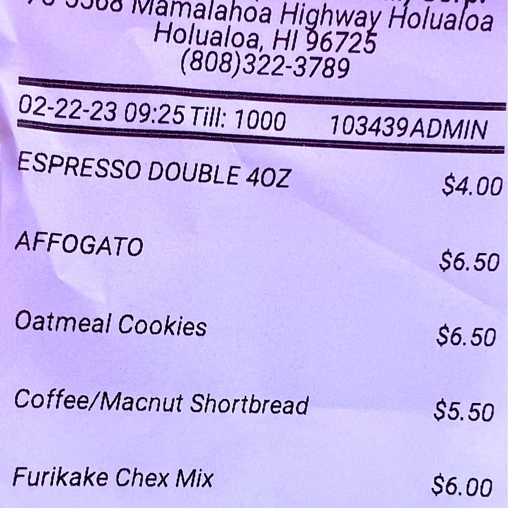 UCC Hawaii - Receipt - Tours Near Me - Holualoa, Hawaii