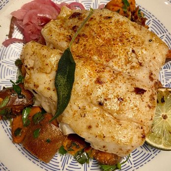 O Sea - Roasted Sweet Potatoes in White Miso with Mexican halibut - Seafood Near Me - Orange, California O Sea - Roasted Sweet Potatoes in White Miso with Mexican halibut - Seafood Near Me - Orange, California