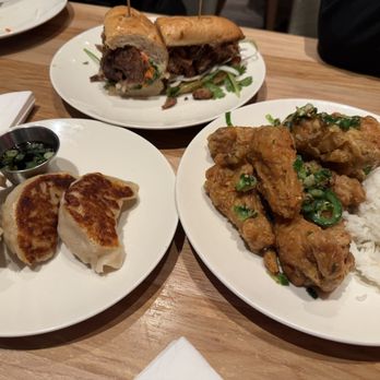Pink Buddha - Pork and shrimp dumplings + Grilled Pork Chop banh mi sandwich + wings - Chinese Near Me - El Cajon, California Pink Buddha - Pork and shrimp dumplings + Grilled Pork Chop banh mi sandwich + wings - Chinese Near Me - El Cajon, California