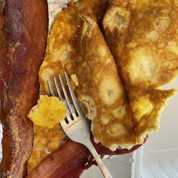 Overcooked eggs and bacon