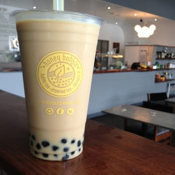 Honey Bubble - Black tea with lactaid milk, tapioca pearls, and pistachio! - Bubble Tea Near Me - Atlanta, Georgia