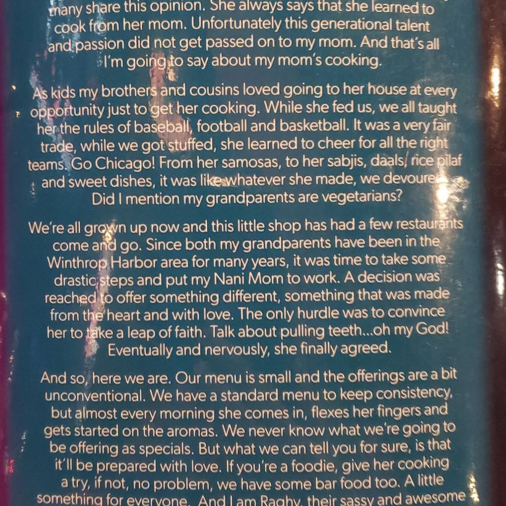 Delhi Bistro - Back of menu Our Story - Indian Near Me - Winthrop Harbor, Illinois