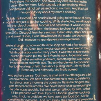 Delhi Bistro - Back of menu Our Story - Indian Near Me - Winthrop Harbor, Illinois