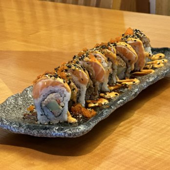 Sushi Tanuki - Vegas Raiders Roll (MY FAVORITE) | Spicy crab, cucumber, avocado, topped with torched salmon, masago, furikake, spicy may and eel sauce - Sushi Bars Near Me - Las Vegas, Nevada Sushi Tanuki - Vegas Raiders Roll (MY FAVORITE) | Spicy crab, cucumber, avocado, topped with torched salmon, masago, furikake, spicy may and eel sauce - Sushi Bars Near Me - Las Vegas, Nevada
