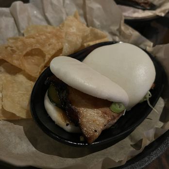 Mr. West's Asian Kitchen - Pork belly Bao bun with wonton chips - Asian Fusion Near Me - Trussville, Alabama Mr. West's Asian Kitchen - Pork belly Bao bun with wonton chips - Asian Fusion Near Me - Trussville, Alabama