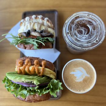Semicolon Cafe - Avocado Sandwich with flat white and mushroom Shroom Sandwich with iced americano - Sandwiches Near Me - Chantilly, Virginia Semicolon Cafe - Avocado Sandwich with flat white and mushroom Shroom Sandwich with iced americano - Sandwiches Near Me - Chantilly, Virginia