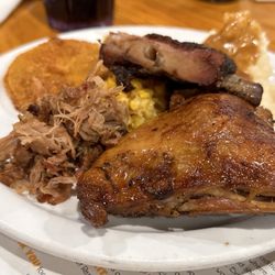 Fred's Market - Rotisserie chicken, pulled pork, fried green tomato's, mashed potatoes, ribs, corn casserole, Lima beans