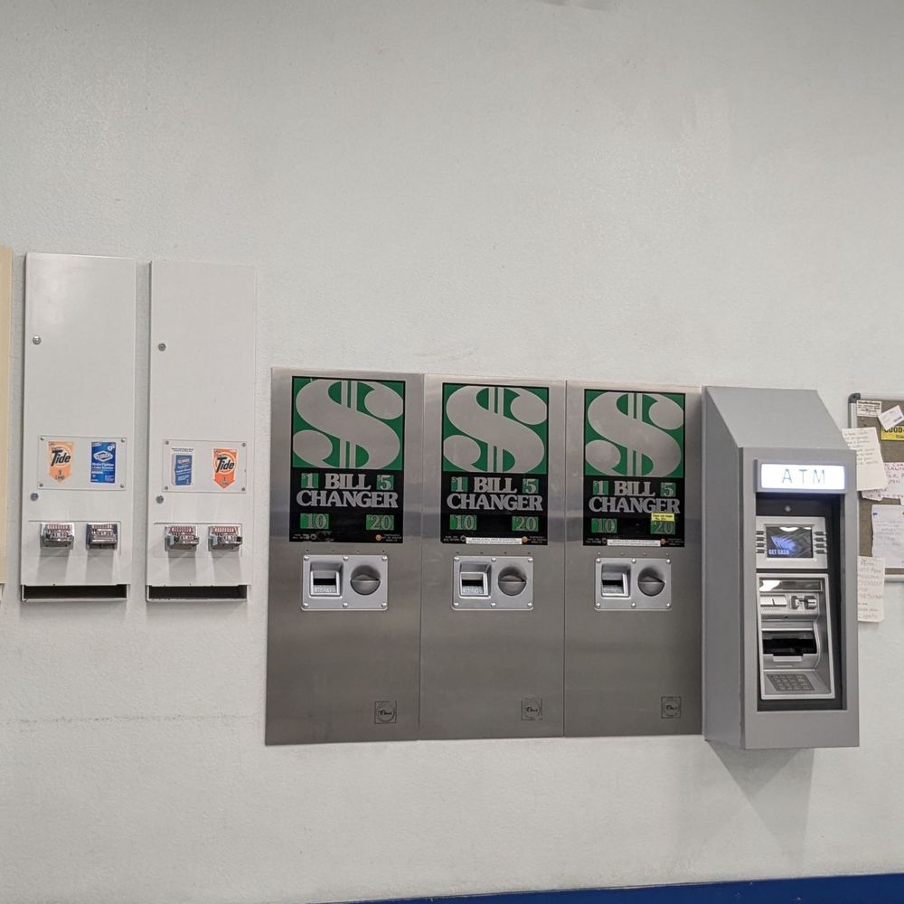 ATM, coin exchange machines, and dispensers for detergent and other items. ATM, coin exchange machines, and dispensers for detergent and other items.