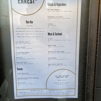 Ernest - Menu - New American Near Me - San Francisco, California