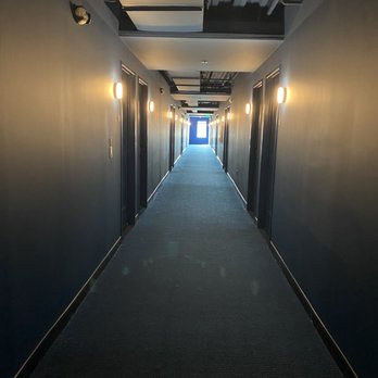 Moxy Nashville Vanderbilt Area - Dark blue hallway - Hotels Near Me - Nashville, Tennessee