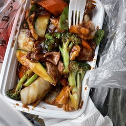 a take out container of food