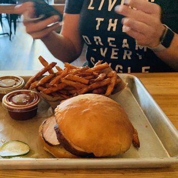 Revolution Barbeque - Smoked chicken sandwich and sweet potato fries - Barbeque Near Me - Lafayette, Indiana Revolution Barbeque - Smoked chicken sandwich and sweet potato fries - Barbeque Near Me - Lafayette, Indiana
