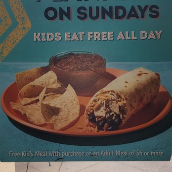 Moe's Southwest Grill - Free kid's Meal with purchase of an Adult Meal of $6 or more all day on Sundays! - Mexican Near Me - Jackson, Tennessee Moe's Southwest Grill - Free kid's Meal with purchase of an Adult Meal of $6 or more all day on Sundays! - Mexican Near Me - Jackson, Tennessee