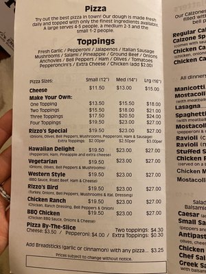 Menu photo 8 Rizzo's Pizzeria Lomita, CA